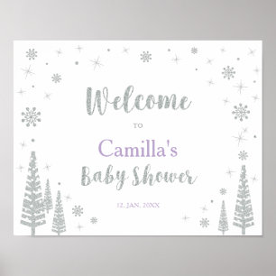Välkomstskylt för vinter-baby shower, flicka, rosa poster