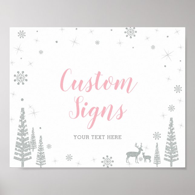 Välkomstskylt för vinter-baby shower, flicka, rosa poster (Framsidan)