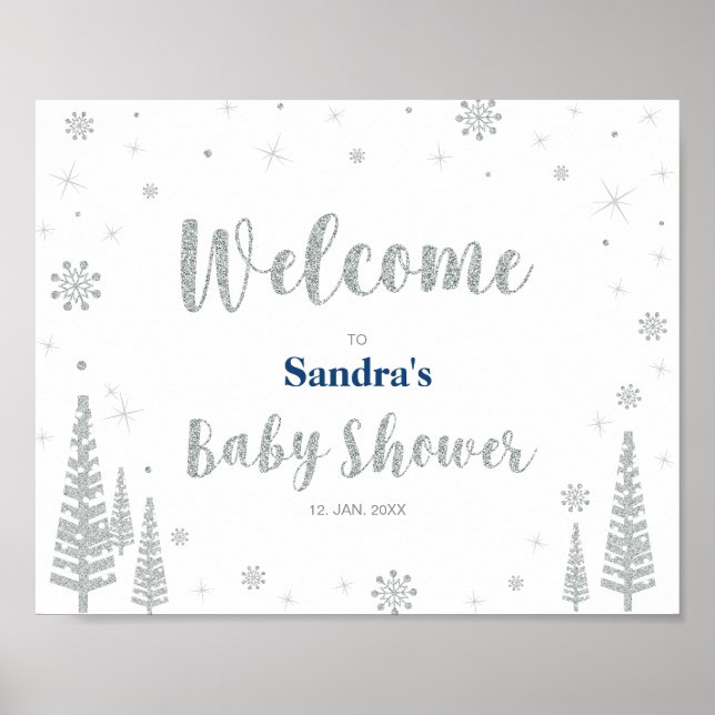 Välkomstskylt för vinter-baby shower, pojke, blå poster (Framsidan)