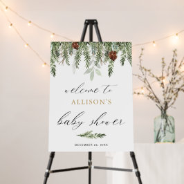 Välkomstskylt för vinterduschen i träd i Greenery