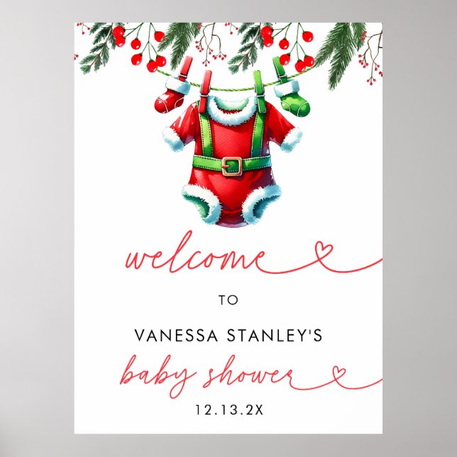 Välkomstskylt för vinterjul Santa Baby Shower Poster (Framsidan)