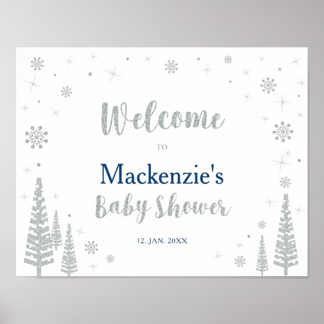 Välkomstskylt för vinterpojke baby shower-fest poster (Framsidan)