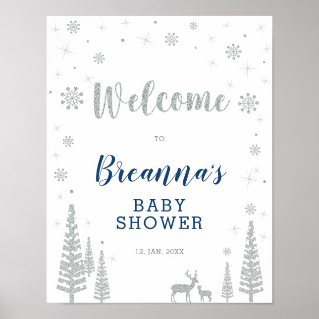 Välkomstskylt för vinterpojke baby shower-fest poster (Framsidan)
