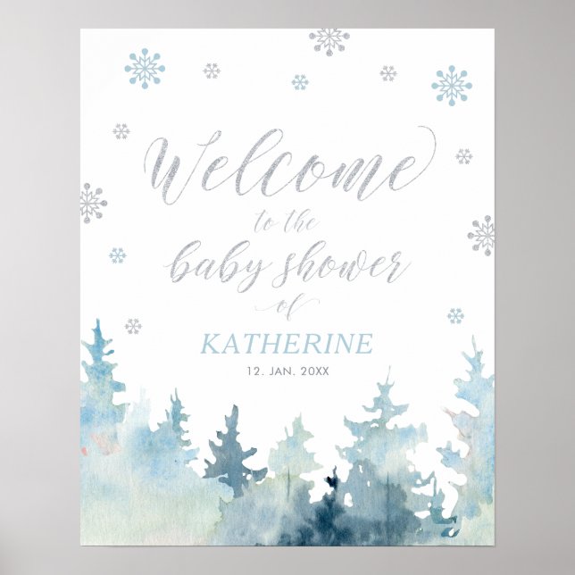 Välkomstskylt för vinterundret pojke baby shower poster (Framsidan)