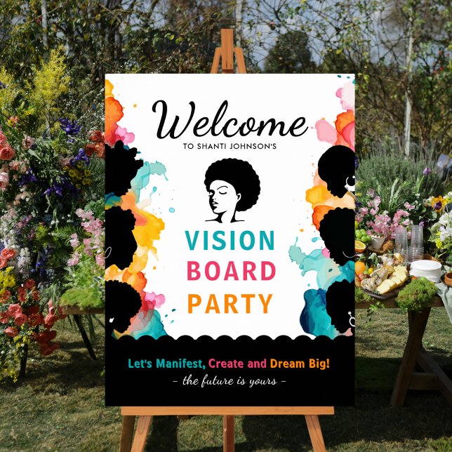 Välkomstskylt för Visionstavlor-fest Poster (Vibrant Colors Vision Board Party Welcome Sign)