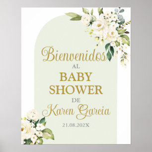 Välkomstskylt för vit Blommigt Baby Shower Boy Spa Poster