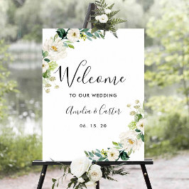 Välkomstskylt för vit Blommigt Bröllop Poster