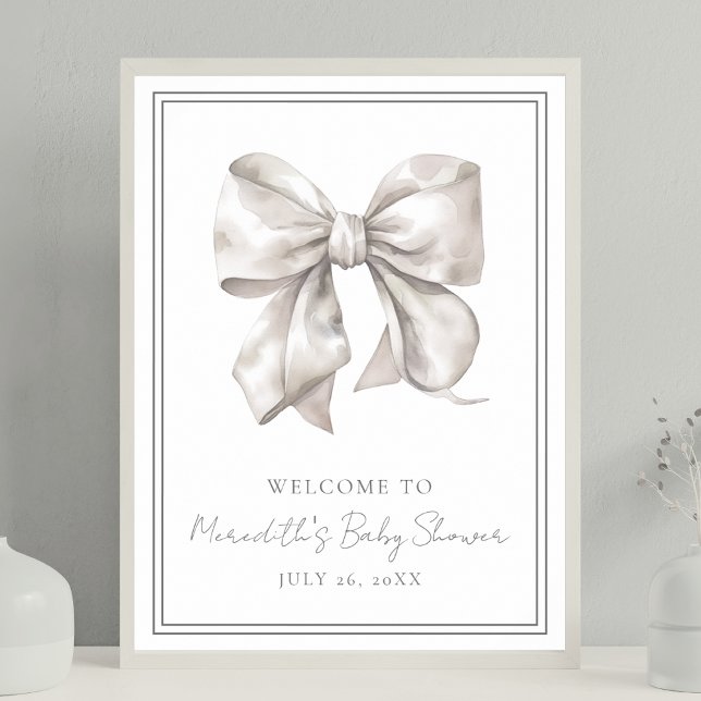 Välkomstskylt för Vita babyskor Poster (White Bow Baby Shower Welcome Sign)