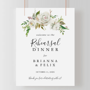 Välkomstskylt för vitvinter Peony Rehearsal Dinner Poster