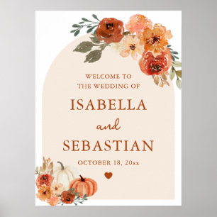 Välkomstskylt för Watercolor Boho Fall Pumpkin Brö Poster