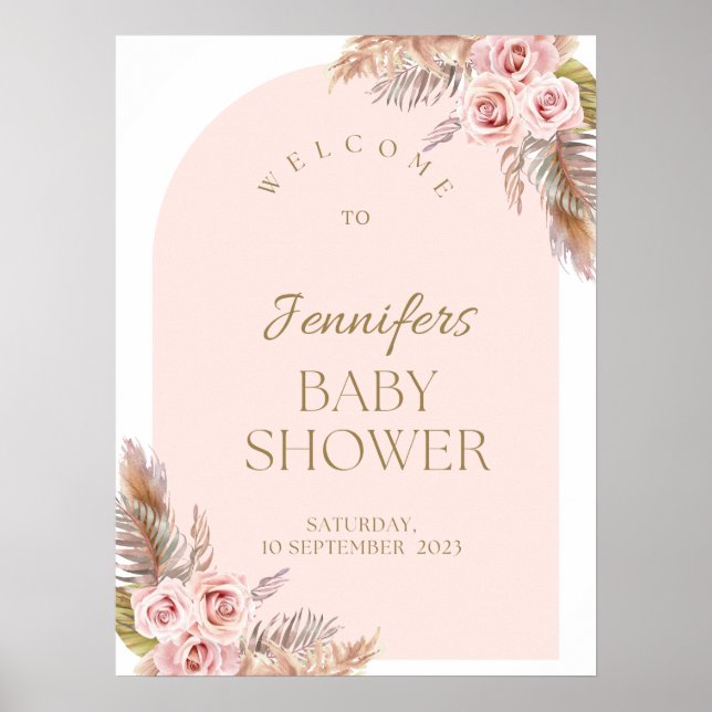 Välkomstskylt för Watercolor Boho Flowers Baby Sho Poster (Framsidan)