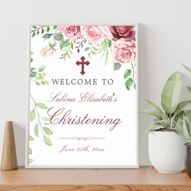 Välkomstskylt för Watercolor Ro Garden Christening Poster (Skapare uppladdad)