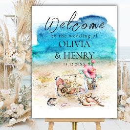 Välkomstskylt för Watercolor Starfish Beach Weddin Poster