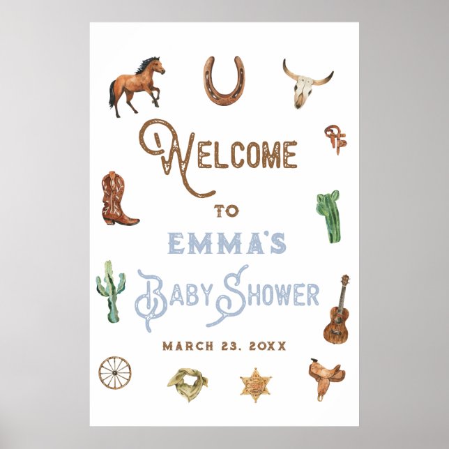 Välkomstskylt för western Rodeo Boy Baby Shower Poster (Framsidan)