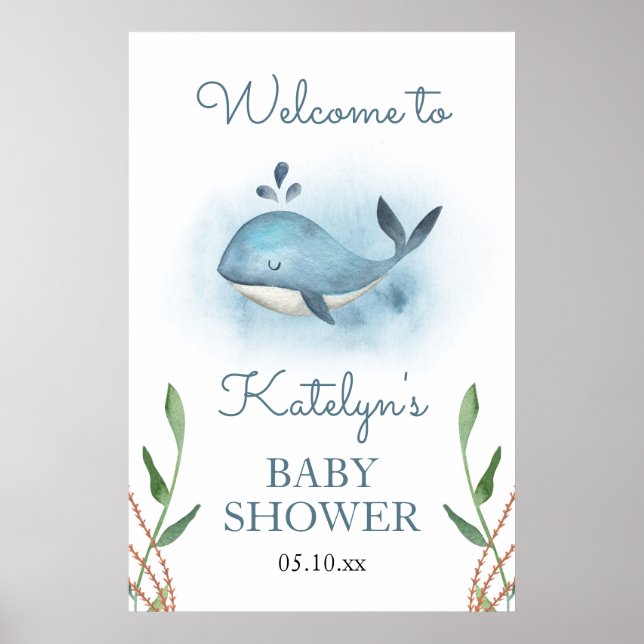 Välkomstskylt för Whale Baby Shower Poster (Framsidan)