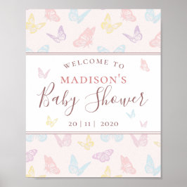 Välkomstskylt för Whimsique Rosa Butterfly Baby Sh Poster