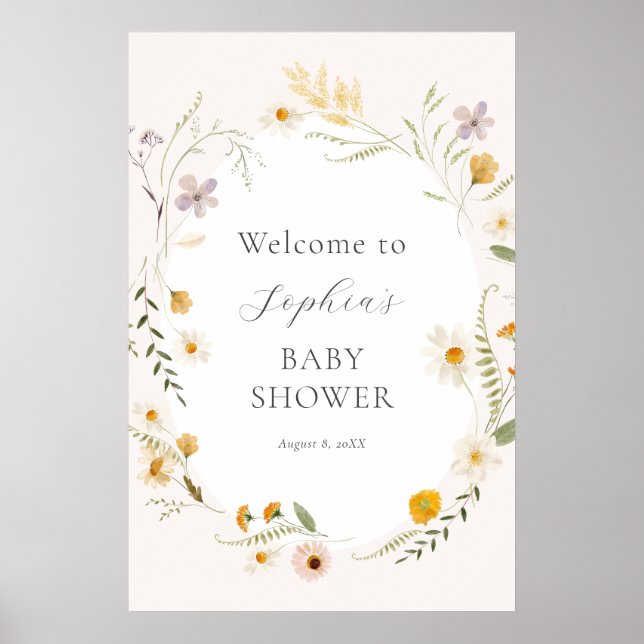 Välkomstskylt för Wildblomma Fält Boho Baby Shower Poster (Framsidan)