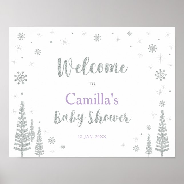 Välkomstskylt för Winter Baby Shower, Girl, Girl,  Poster (Framsidan)