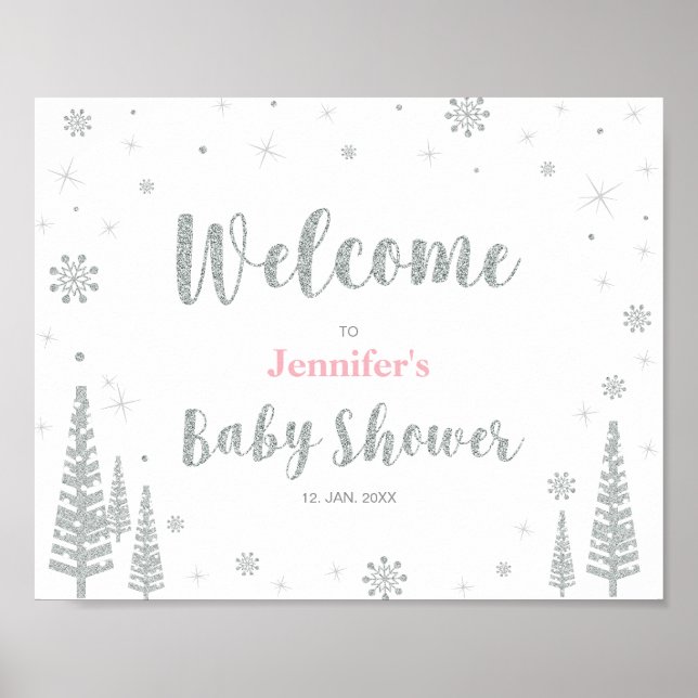 Välkomstskylt för Winter Baby Shower, Girl, Girl,  Poster (Framsidan)