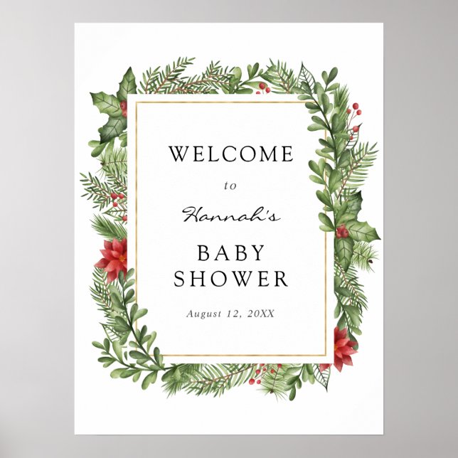 Välkomstskylt för Winter Evergreen Ram Baby Shower Poster (Framsidan)