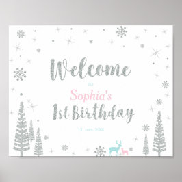 Välkomstskylt för Winter Girl 1:a födelsedagen Par Poster
