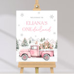 Välkomstskylt för Winter Onederland Första födelse Poster<br><div class="desc">Rosa Winter Wonderland Girl First Birthday Välkomstskylt</div>