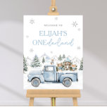 Välkomstskylt för Winter Onederland Första födelse Poster<br><div class="desc">Blue Winter Wonderland Boy First Birthday Välkomstskylt</div>