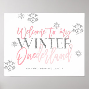 Välkomstskylt för Winter ONEderland Silver Glitter Poster