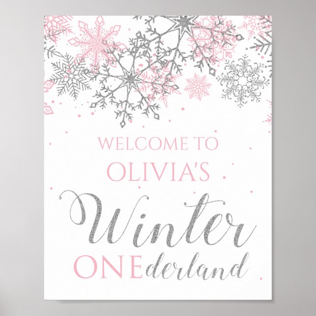 Välkomstskylt för Winter ONEderland snöflake Poster (Framsidan)