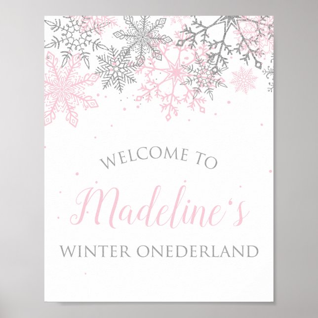 Välkomstskylt för Winter ONEderland snöflake Poster (Framsidan)