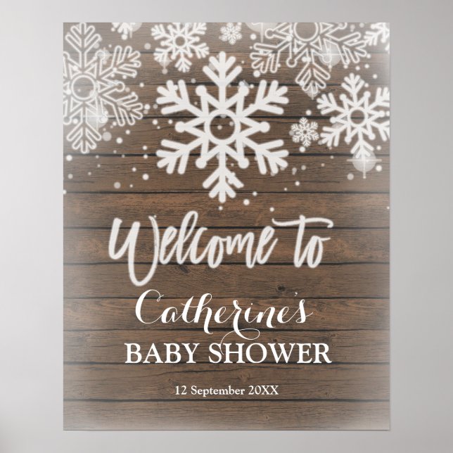 Välkomstskylt för Winter snowflake Baby Shower Poster (Framsidan)