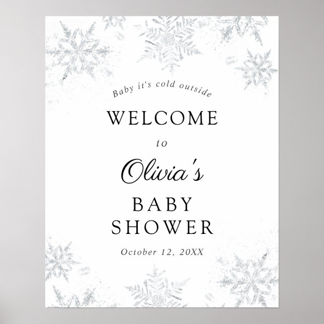 Välkomstskylt för Winter Snowflake Baby Shower Poster (Framsidan)
