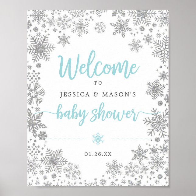 Välkomstskylt för Winter Snowflake Baby Shower Poster (Framsidan)