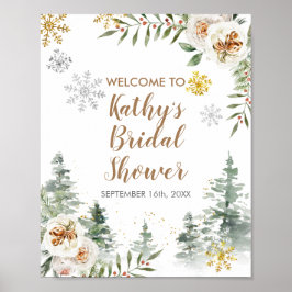 Välkomstskylt för Winter White Blommigt Gräs Träd Poster
