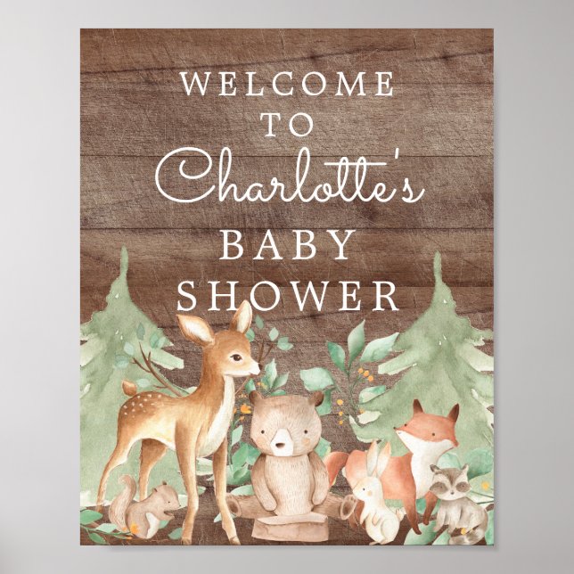 Välkomstskylt för Woodland Animals Baby Shower Poster (Framsidan)