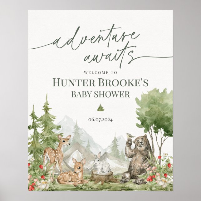 Välkomstskylt för Woodland Animals Baby Shower Poster (Framsidan)