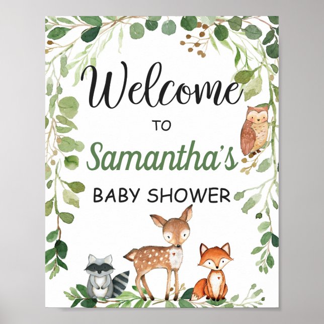 Välkomstskylt för Woodland Animals Baby Shower Poster (Framsidan)