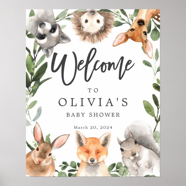 Välkomstskylt för Woodland Animals Baby Shower Poster (Framsidan)