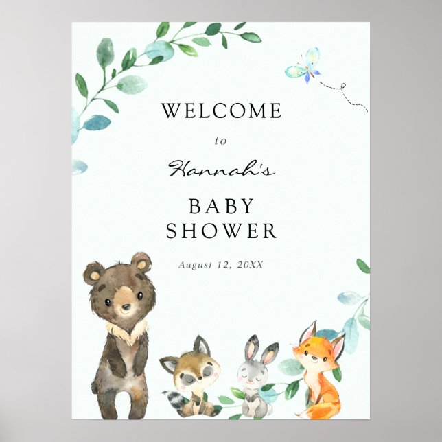 Välkomstskylt för Woodland Animals Baby Shower Poster (Framsidan)