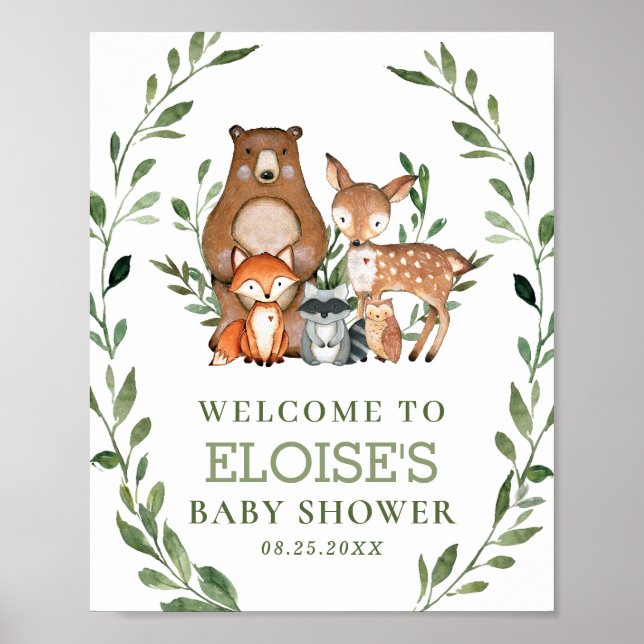 Välkomstskylt för Woodland Animals Greenery Forest Poster (Framsidan)