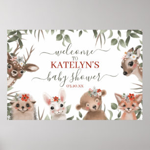 Välkomstskylt för Woodland Animals Greenery Poster