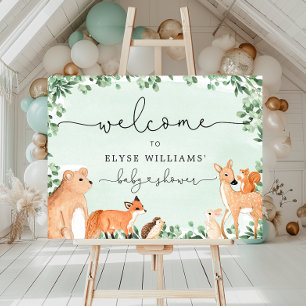 Välkomstskylt för Woodland Animals Grönt Baby Show Poster