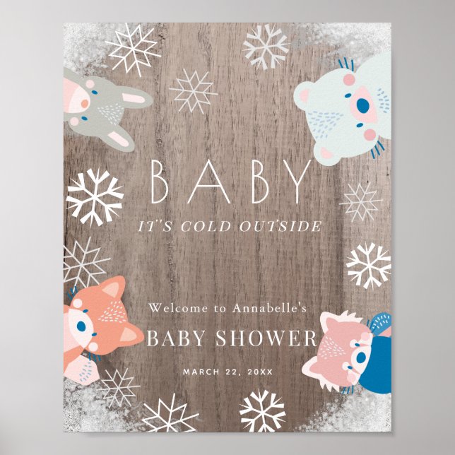 Välkomstskylt för Woodland Animals Snö Baby Shower Poster (Framsidan)