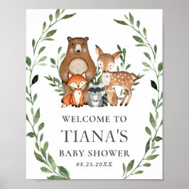 Välkomstskylt för Woodland Animy Greenery Baby Sho Poster