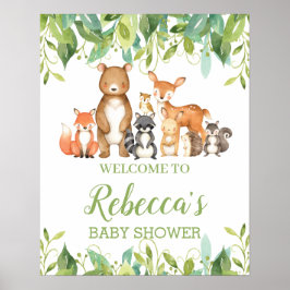 Välkomstskylt för Woodland Animy Greenery Baby Sho Poster