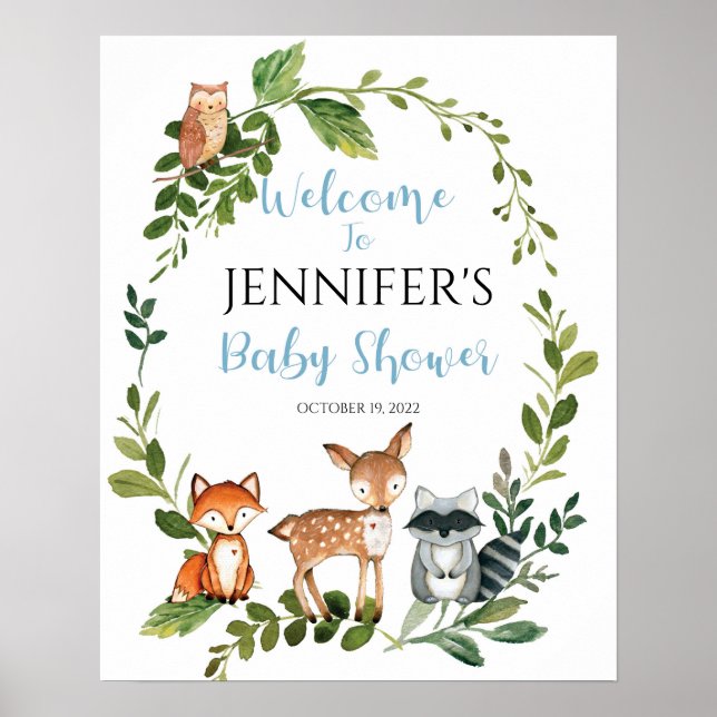 Välkomstskylt för Woodland Baby Shower Poster (Framsidan)