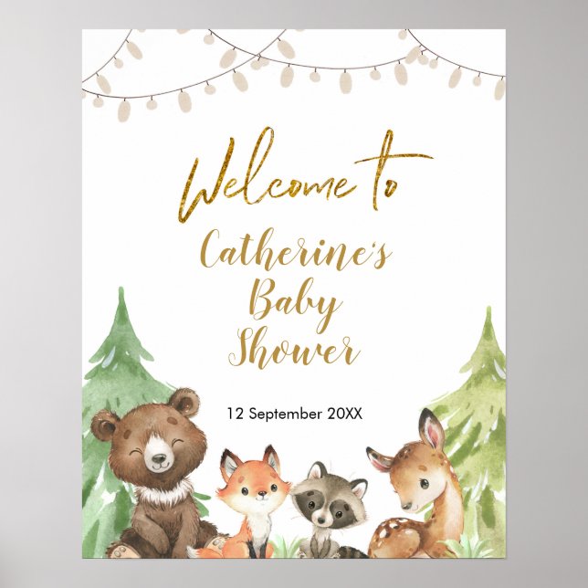 Välkomstskylt för Woodland Baby Shower Poster (Framsidan)