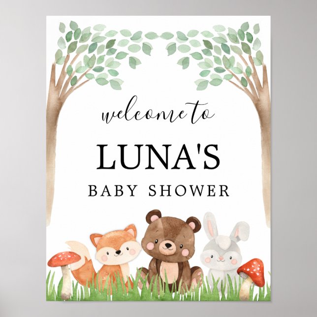 Välkomstskylt för Woodland Baby Shower Poster (Framsidan)