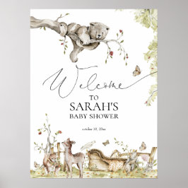 Välkomstskylt för Woodland Forest Animals Baby Sho Poster