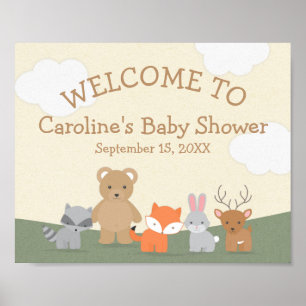 Välkomstskylt för Woodland Forest Animals Baby Sho Poster